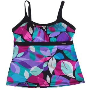 ZeroXposur Peasant Style Tankini Swim Top XXL 18 Black Purple Multi